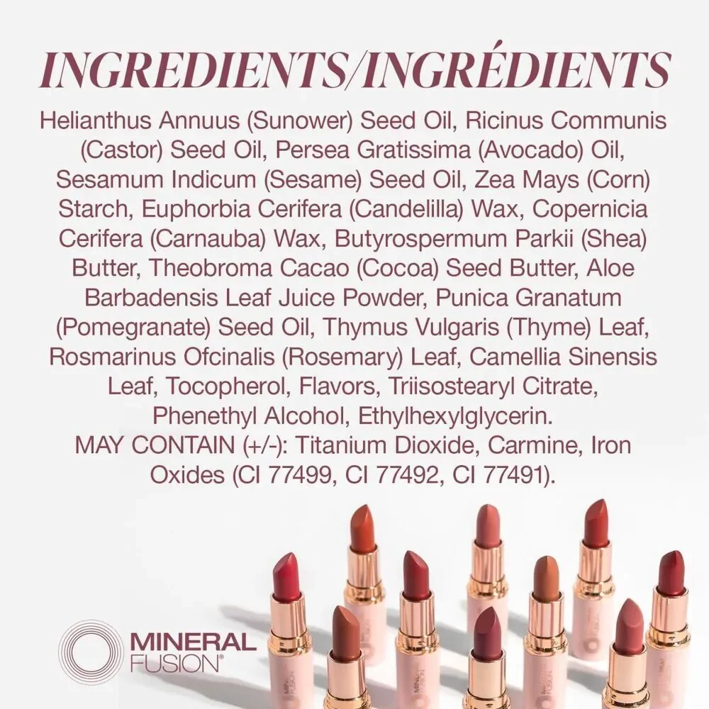 Mineral Fusion Long-Lasting Lipstick With Avocado Oil Cocoa Seed Butter